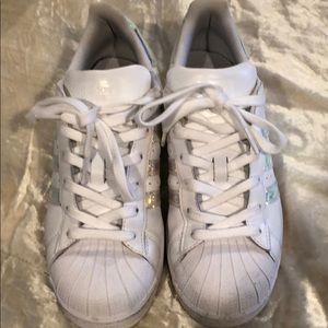 Customized Superstar holographic Adidas sneakers